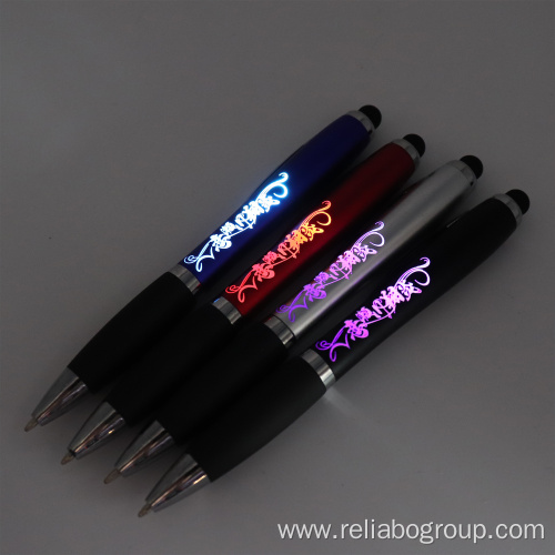 LED Light Rubber Grip Engraved Logo Ball Pen